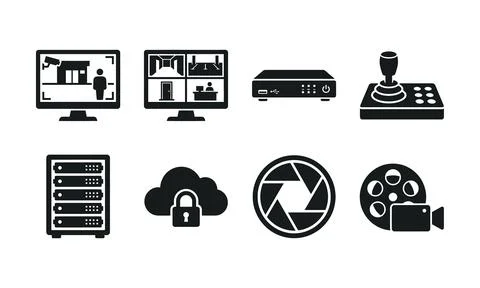 Security camera surveillance system and monitoring device icon asset 스톡 일러스트