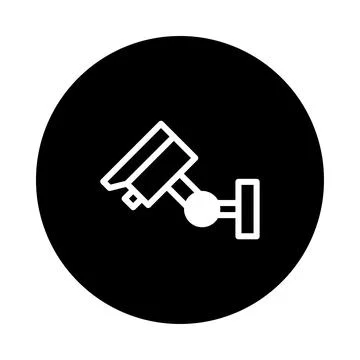 Security camera surveillance system icon in black circle symbolizing safety.. Ilustración de archivo