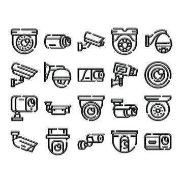 Security camera surveillance system icons set Stock Illustration
