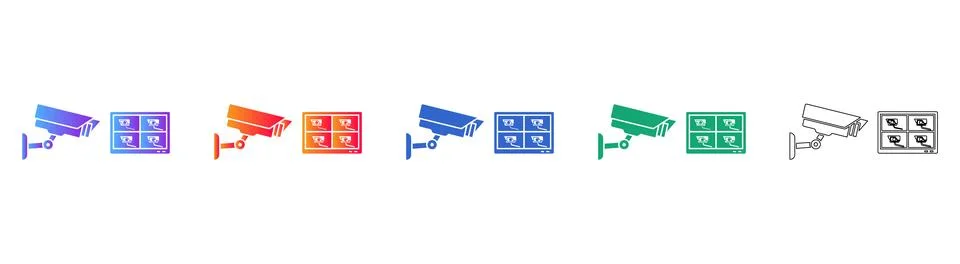 Security Camera Surveillance System Icons Illustrazione stock