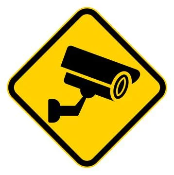 Security Camera Symbol on Caution Sign with Bold Yellow Background Illustrazione stock