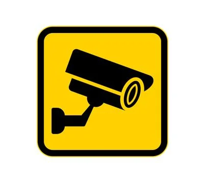 Security Camera Symbol in Yellow Background for Safety and Surveillance Needs Illustrazione stock