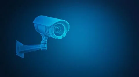 Security camera system icon and statistics - 3D rendering Stock Photos