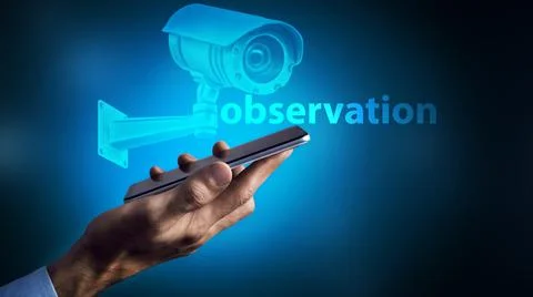 Security camera system icon and statistics - 3D rendering Stock Photos