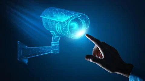 Security camera system icon and statistics - 3D rendering Stock Photos