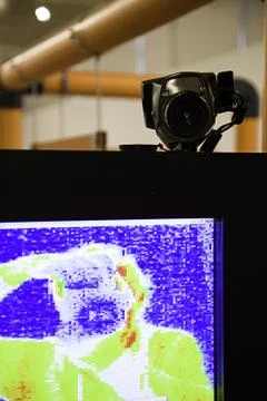 Security camera with television, technology and photography Stock Photos