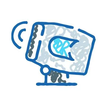 Security camera transmitting signal doodle drawing illustration Illustrazione stock