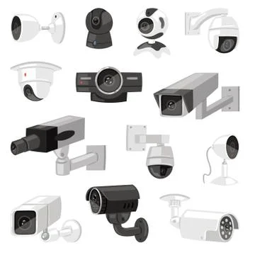 Security camera vector cctv control safety video protection technology system Illustrazione stock