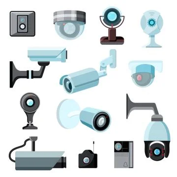 Security camera vector cctv control safety video protection technology system Illustrazione stock