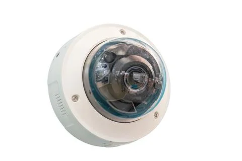 Security camera on white background, modern dome design, wide field of view,  Stock Photos