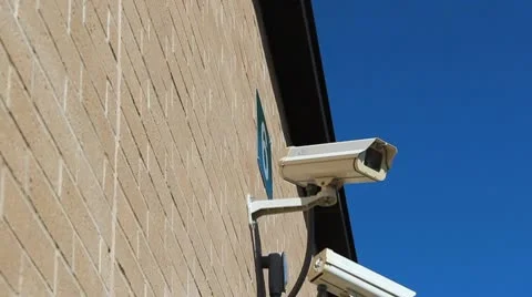 Security Cameras on a Brick School Stock Footage 8992012