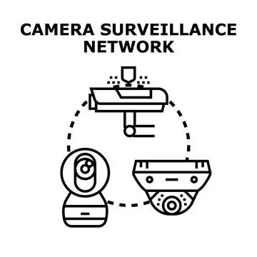 Security cameras connecting creating surveillance system network Stock Illustration