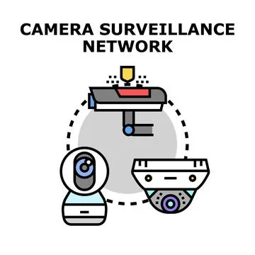 Security cameras connecting creating surveillance system network Stock Illustration