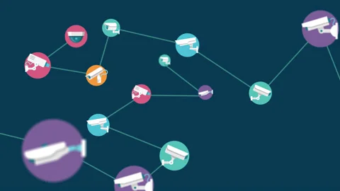 Security Cameras connection lines animation Stock Footage 157033215