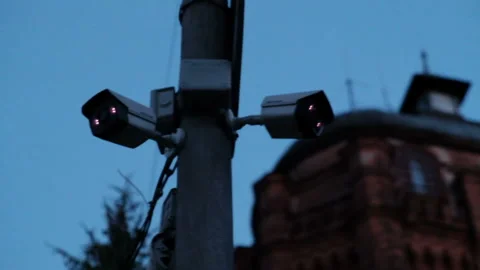 Security cameras in the evening in the city Stock Footage 162465373