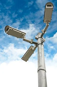 Security cameras group on pillar Stock Photos
