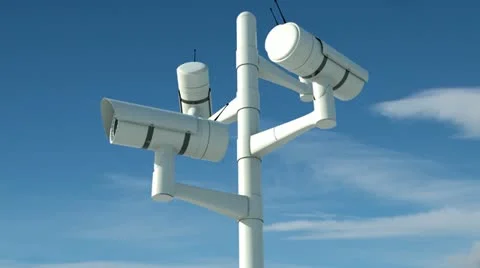 Security cameras in motion under the clouds with green screen Vídeos de archivo 12011419