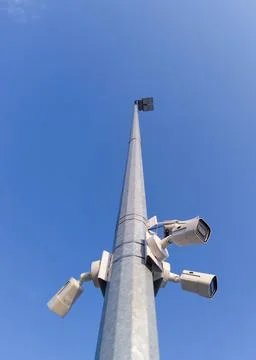 Security Cameras Mounted on Tall Pole 写真素材