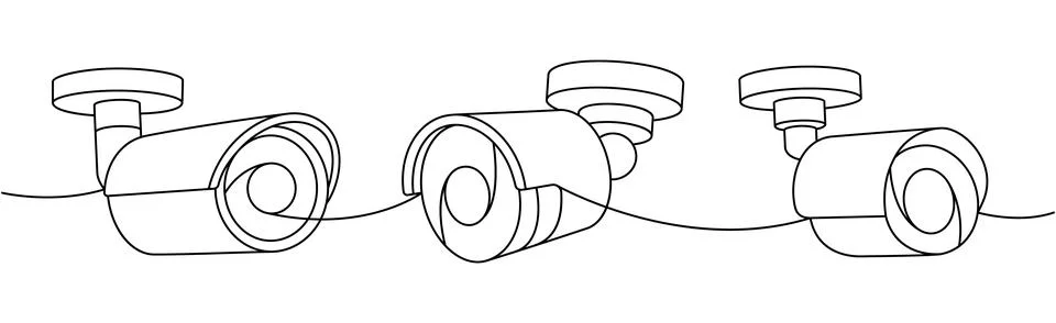 Security cameras one line continuous drawing. External protection system. Vector Stock Illustration