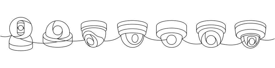 Security cameras one line continuous drawing. Safety home protection system Illustrazione stock
