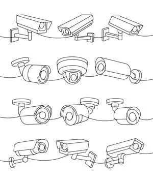 Security cameras one line continuous drawing. Safety home protection system Illustrazione stock