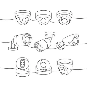 Security cameras one line continuous drawing. Home protection system. Vector Illustrazione stock