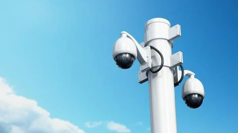 Security cameras in the pole. Copy space on the left. 3D illustration Stock Illustration
