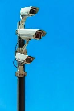 Security cameras on pole Stock Photos