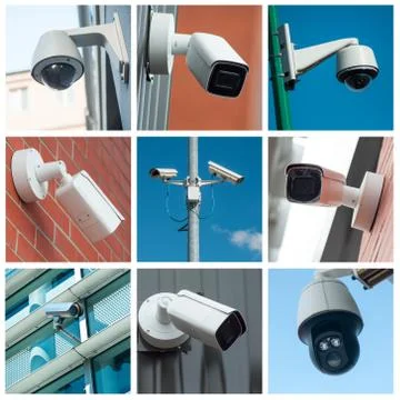 Security cameras of security - collage Stock Photos