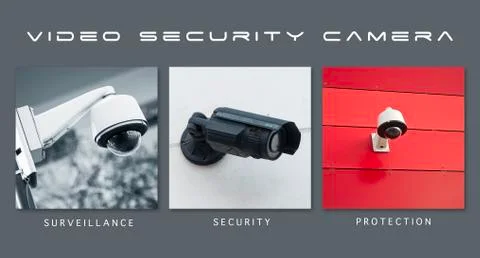 Security cameras of security - collage with text Stock Photos