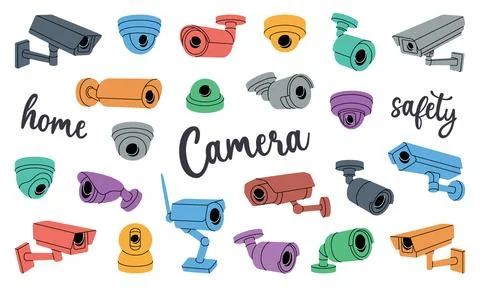 Security cameras set. External CCTV cameras. Safety home protection system Stock Illustration