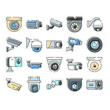 Security cameras surveillance system various types icons Stock Illustration
