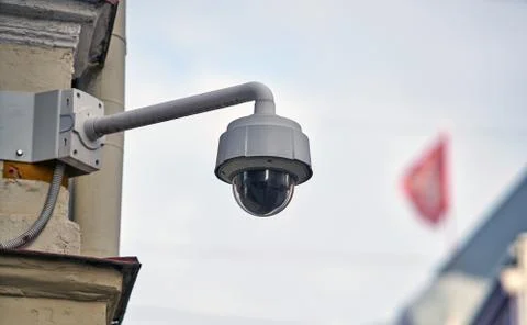 Security cameras under cloud sky. Stock Photos