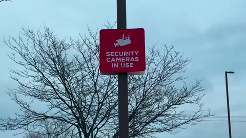 Security Cameras In Use - Sign in Parking Lot Stock Footage 264122056