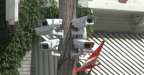 Security Cameras on Utility Pole Stock Footage 76920116