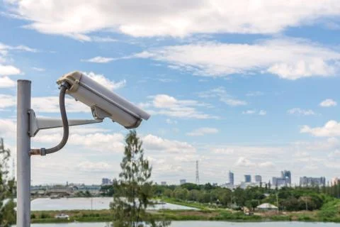 Security CCTV camera and urban video, electronic device Stock Photos