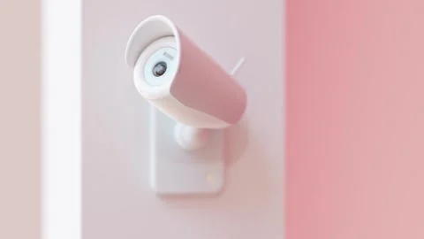 Security CCTV camera cute shape and pink pastel color for children room. Stock Footage 269455580