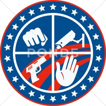Security cctv camera gun fist hand circle. Stock Illustration