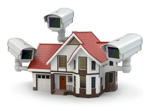 Security cctv camera on the house. Illustrazione stock
