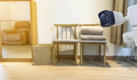 Security CCTV camera installed in coffee shop Stock Photos