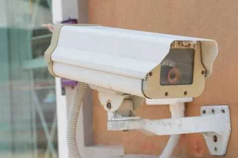 Security CCTV camera or surveillance system on the wall, Private property pro 스톡 사진