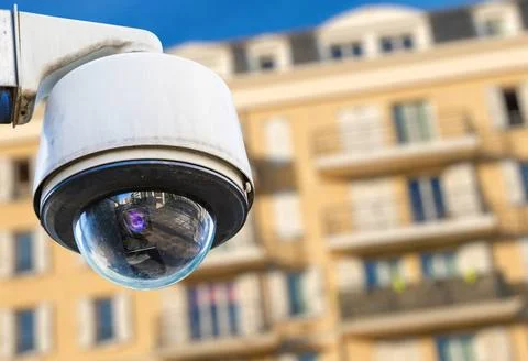 Security CCTV camera or surveillance system with modern luxury residence o... Stock Photos