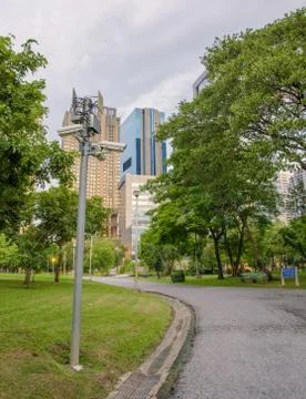 Security cctv camera in public park Stock Photos