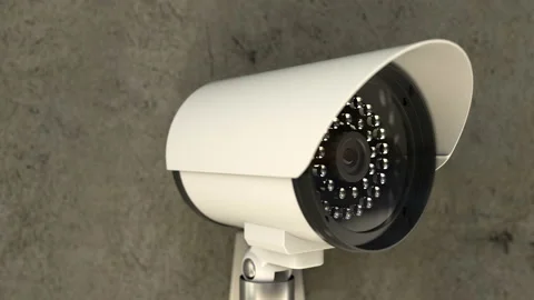 Security CCTV camera rotates and scanning area for surveillance purposes Stock Footage 130519115