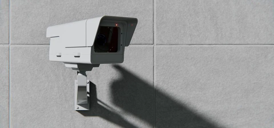 Security CCTV camera, surveillance and mounted on wall, total control background Illustrazione stock