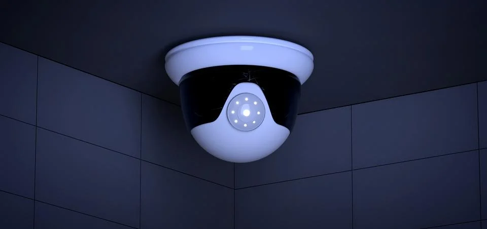 Security CCTV camera system - 3d rendering Stock Photos