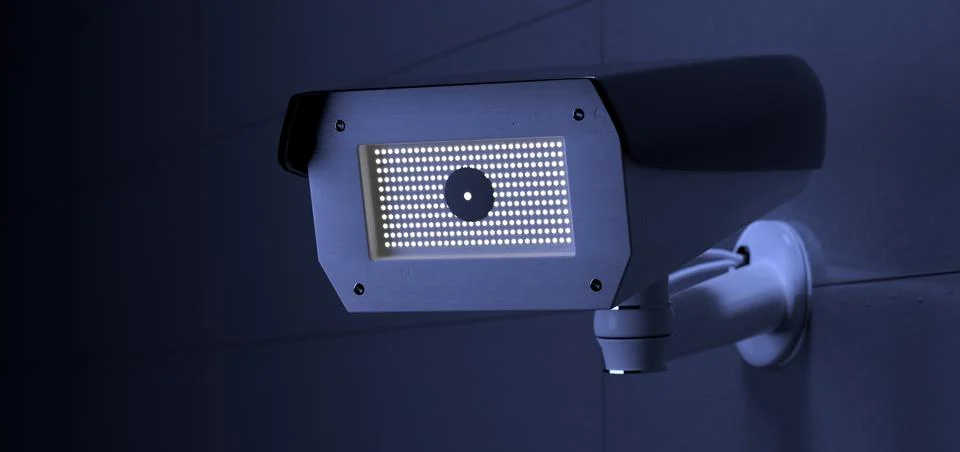 Security CCTV camera system - 3d rendering Stock Photos