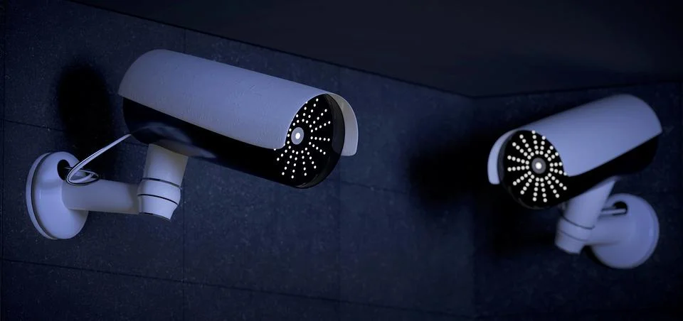 Security CCTV camera system - 3d rendering Stock Photos