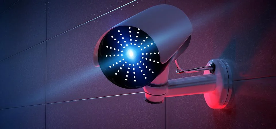 Security CCTV camera system - 3d rendering Stock Photos