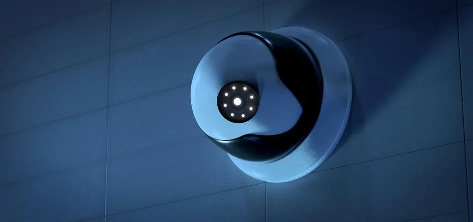 Security CCTV camera system - 3d rendering Stock Photos